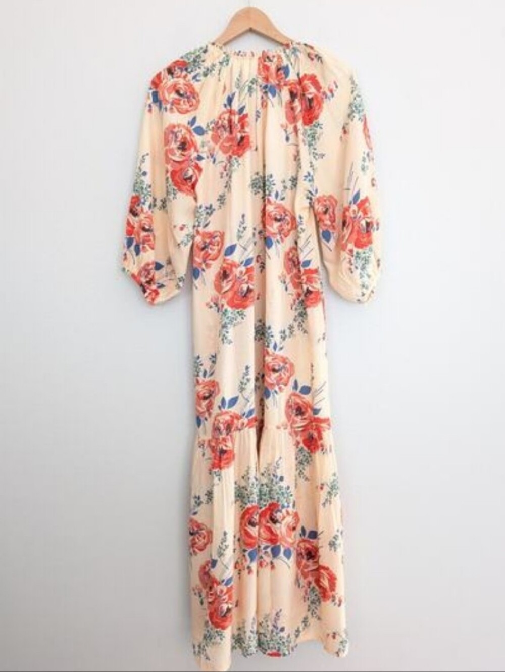NWT THE GREAT. The Vistage Silk Echo Rose Print  V-Neck Tiered Maxi Dress - Picture 6 of 10